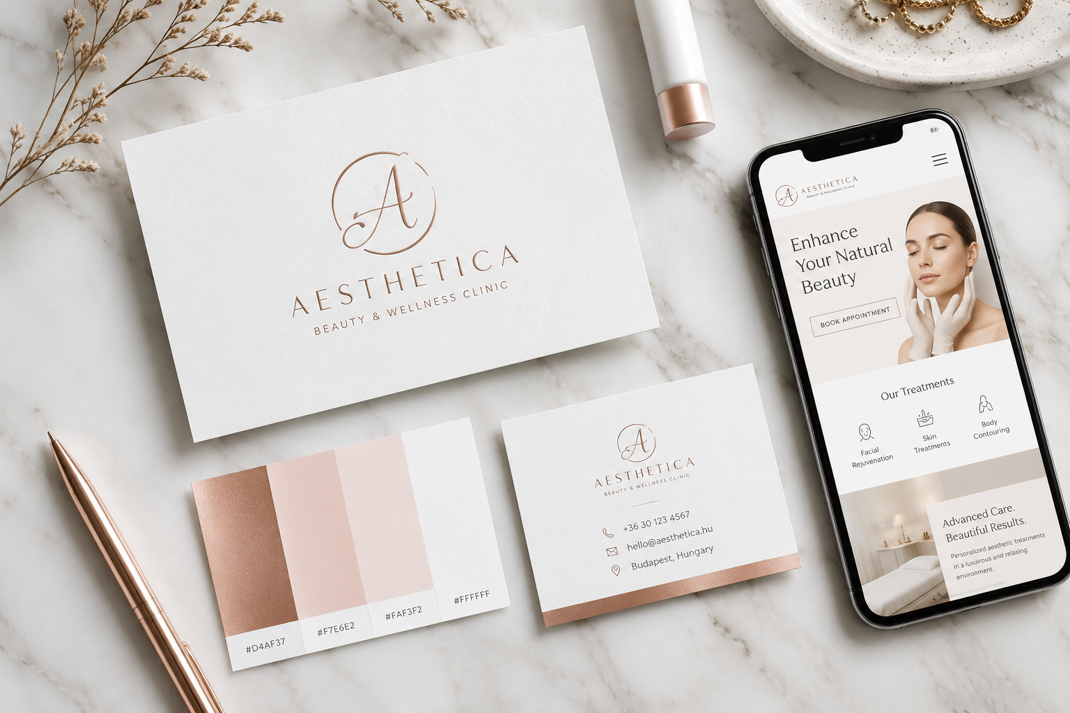 Full brand identity and web design case study — logo, style guide, and website for a cosmetic clinic in London